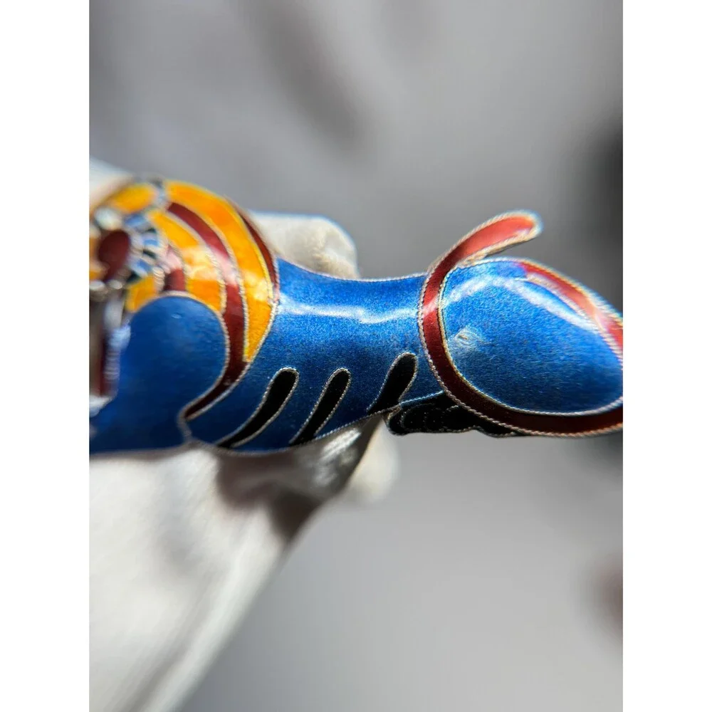 Vintage S925 Sterling Silver Cloisonne Enamel Lion Brooch Pin